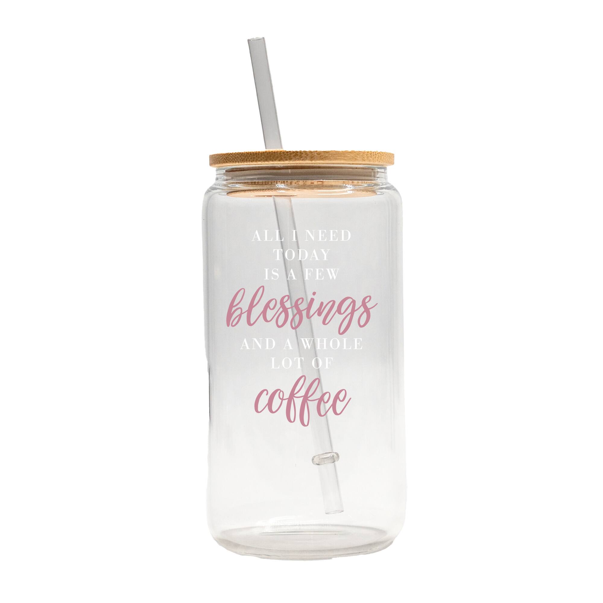 16oz. Blessings and Coffee Glass Can Cup